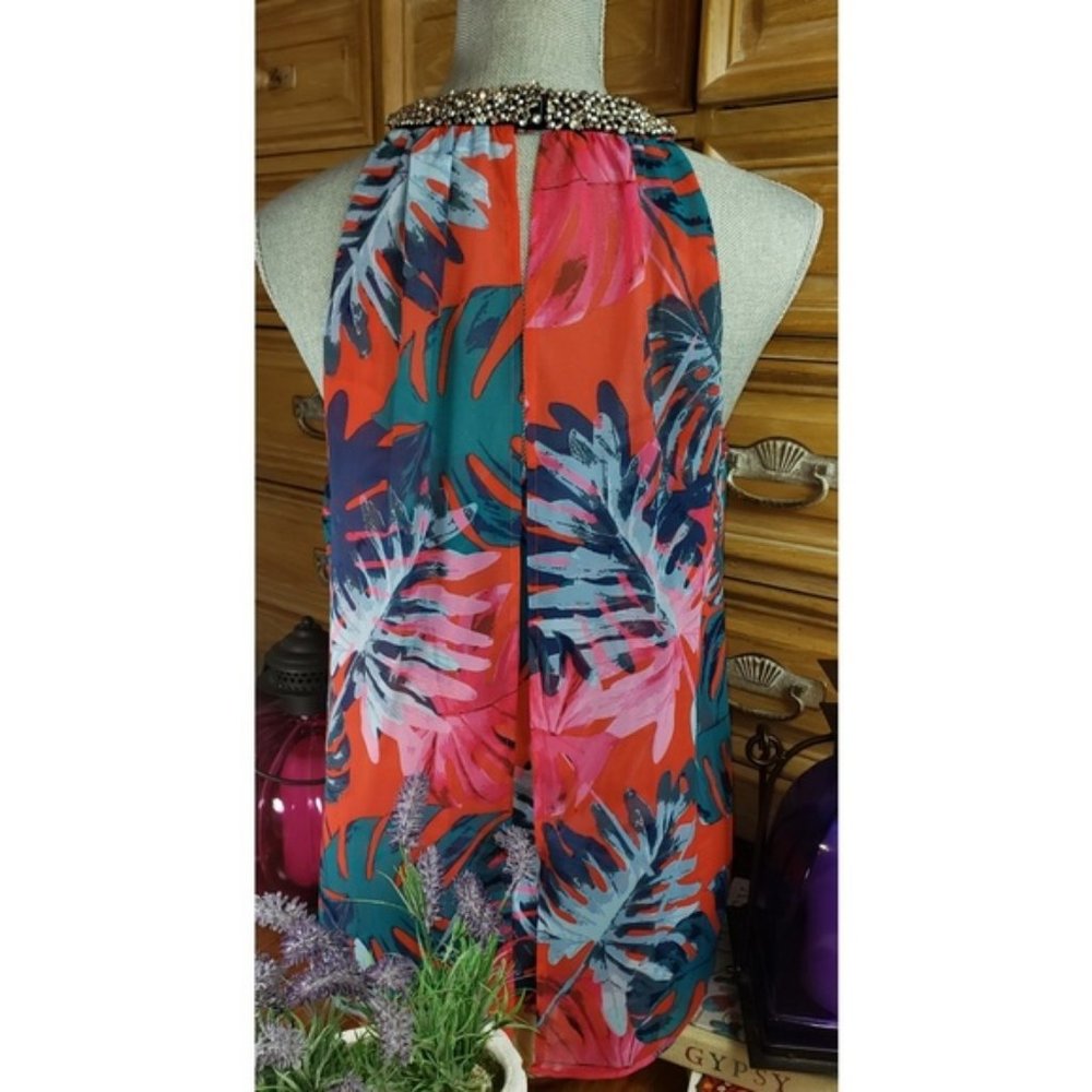 Jennifer Lopez Bright Palm Leaf Tank Top Blouse S - Picture 3 of 3